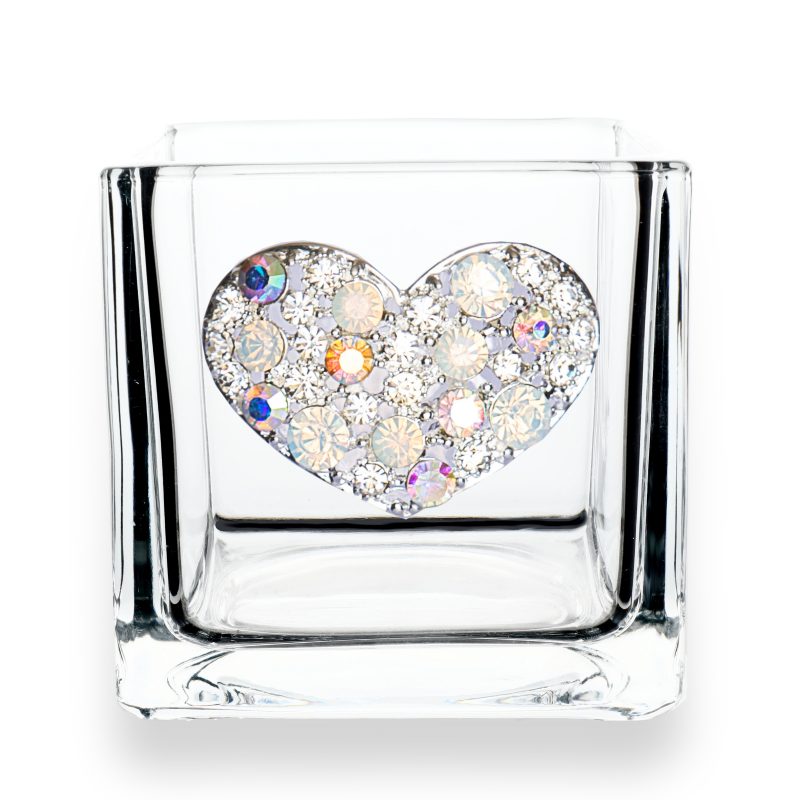 2021 Multi Stone Heart Jeweled 4x4 Candle Holder Vase