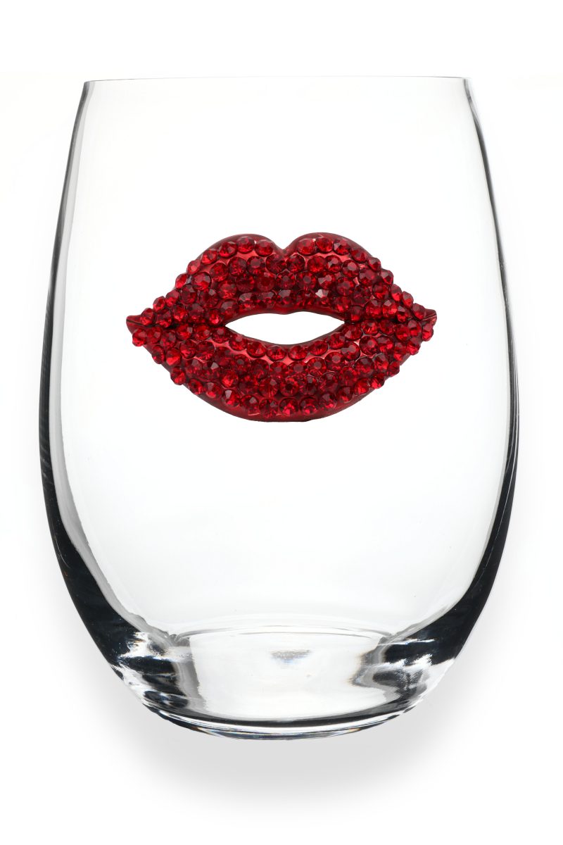 2021 Red Lips Jeweled Stemless Wine Glass