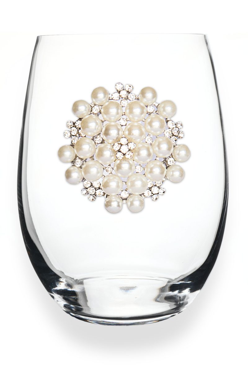 2021 Round Diamond and Pearl Jeweled Stemless Wine Glass