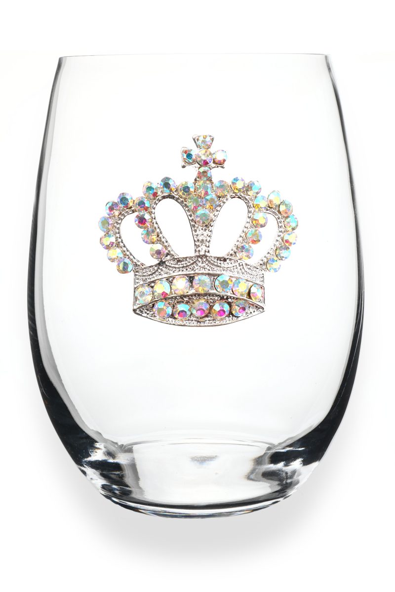 2021 Aurora Borealis Crown Jeweled Stemless Wine Glass