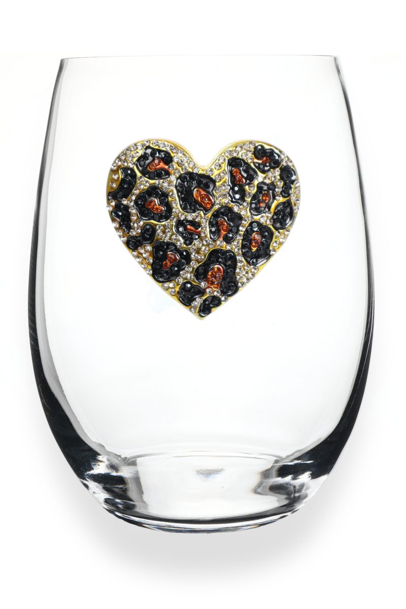 2021 Leopard Heart Jeweled Stemless Wine Glass