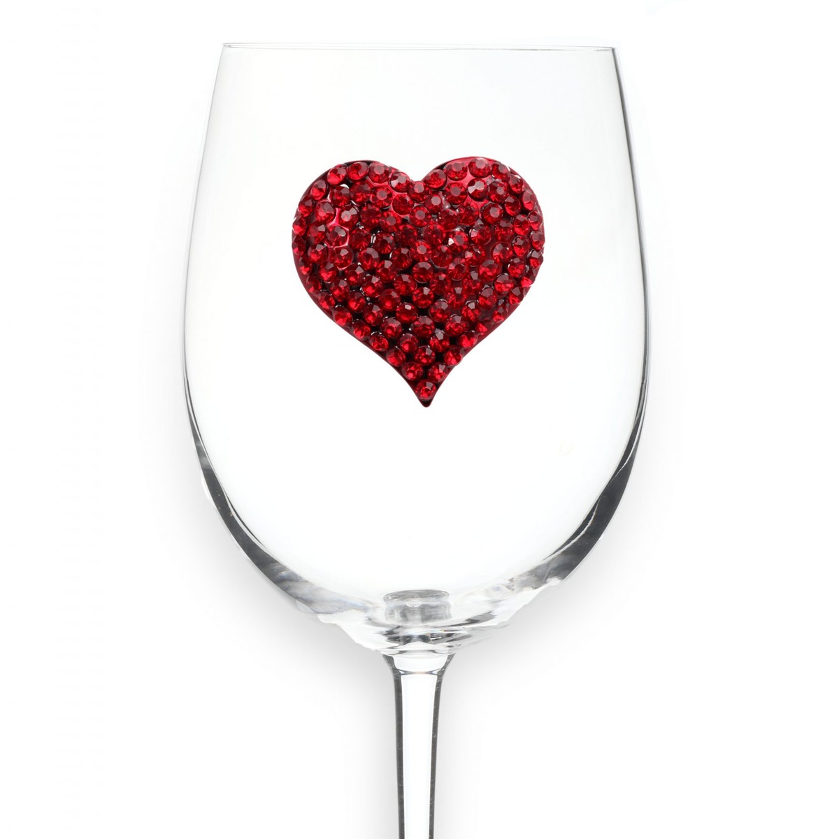 Red Heart Jeweled Wine Glass with hand-applied rhinestones — by The Queens' Jewels®