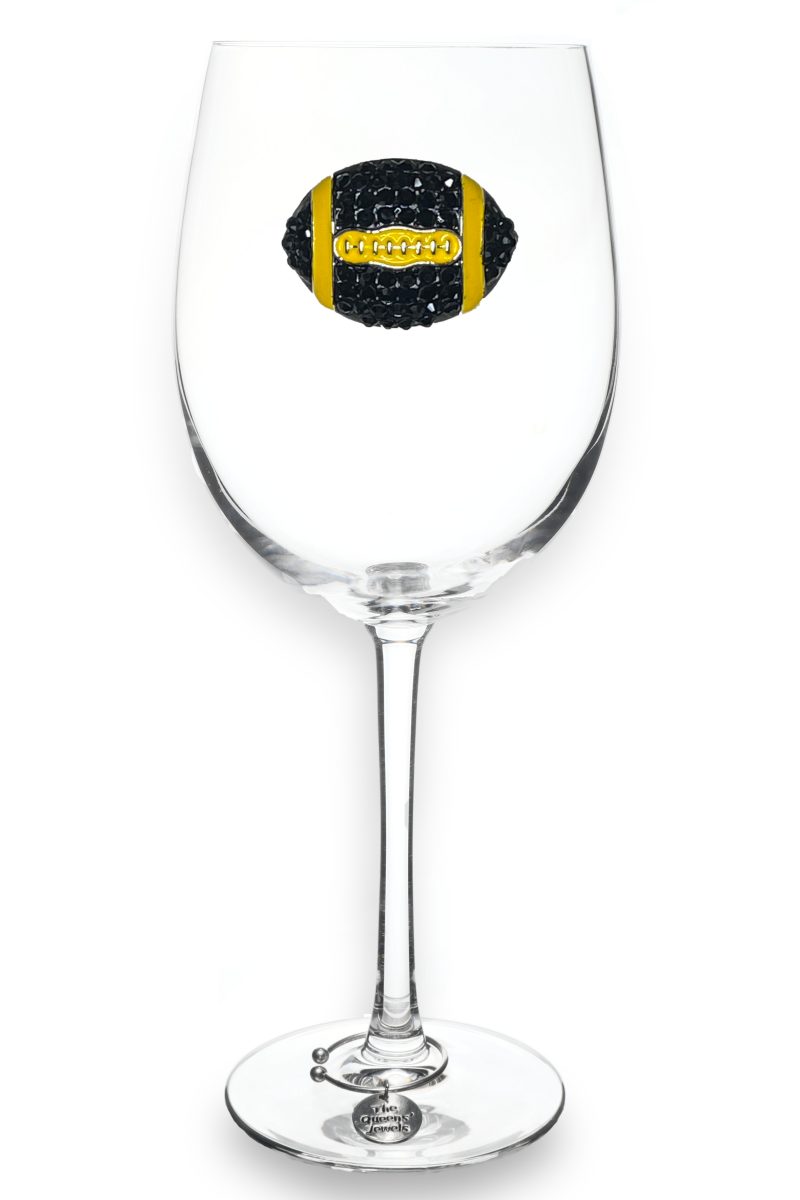 2022 Black and Yellow Football Jeweled Stemmed Wine Glass
