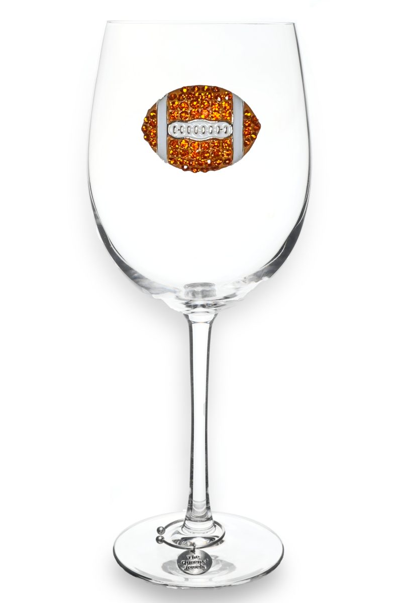 2022 Orange and White Football Jeweled Stemmed Wine Glass