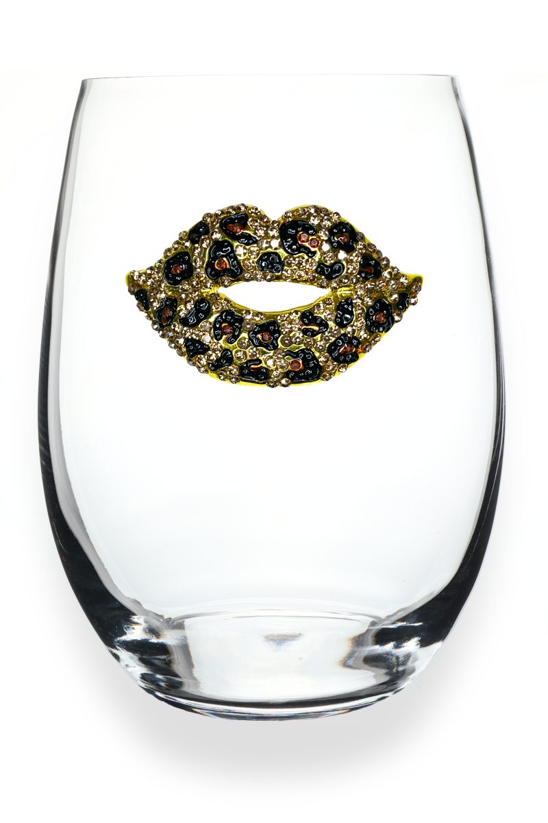 Leopard Lips Jeweled Stemless Wine Glass
