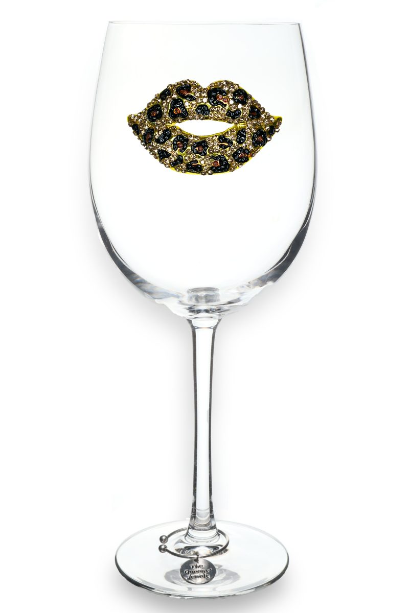 Leopard Lips Jeweled Stemmed Wine Glass