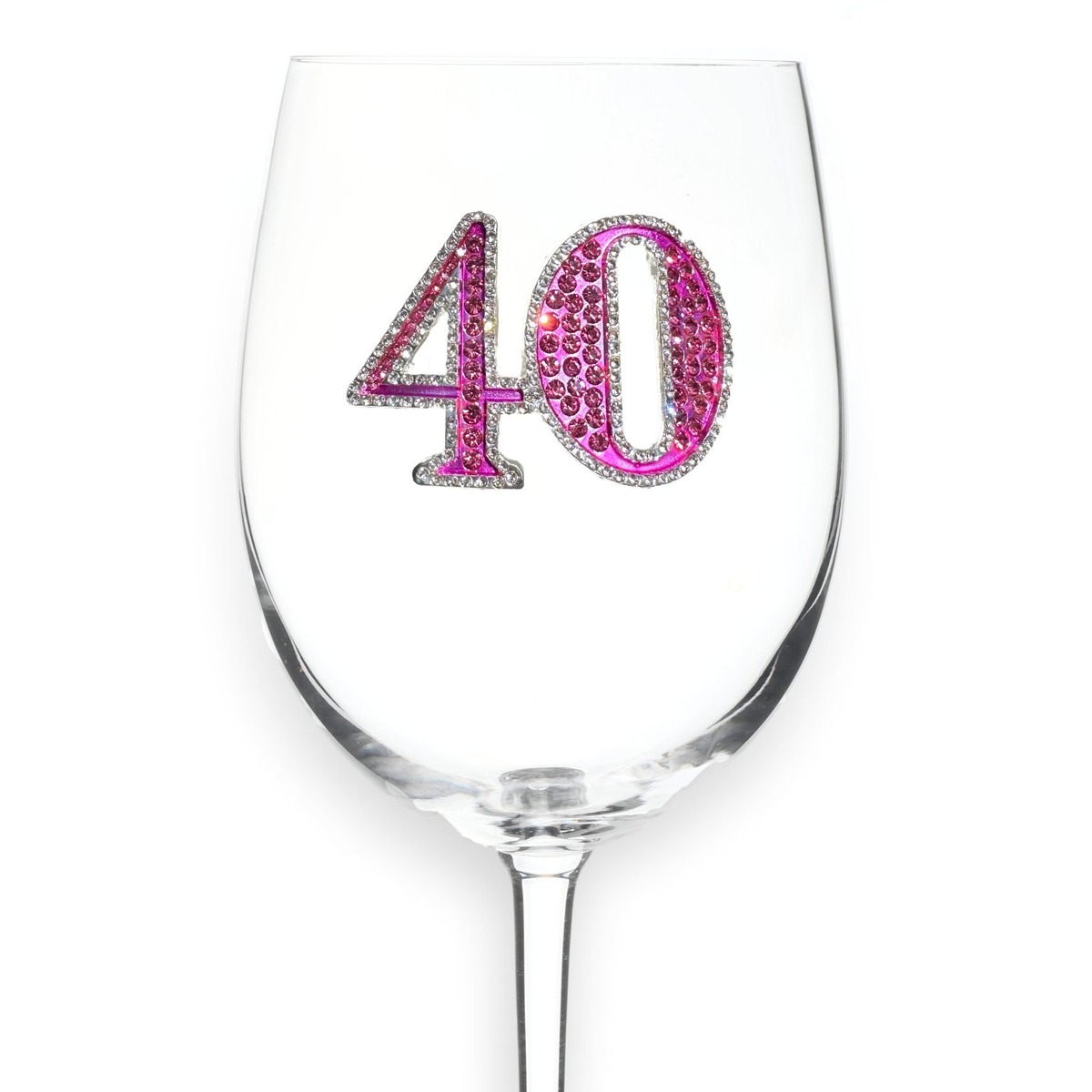 40th Birthday Jeweled Wine Glass with hand-applied rhinestones — by The Queens' Jewels®
