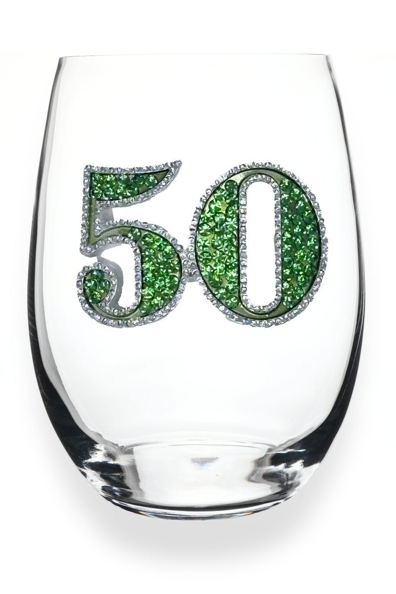 50 Birthday Jeweled Stemless Wine Glass