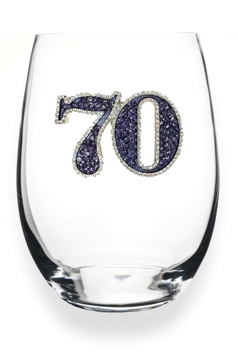 70th Birthday Jeweled Stemless Wine Glass