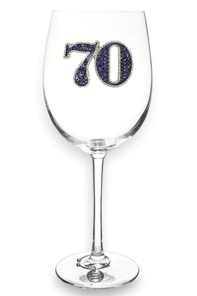 70th Birthday Jeweled Stemmed Wine Glass