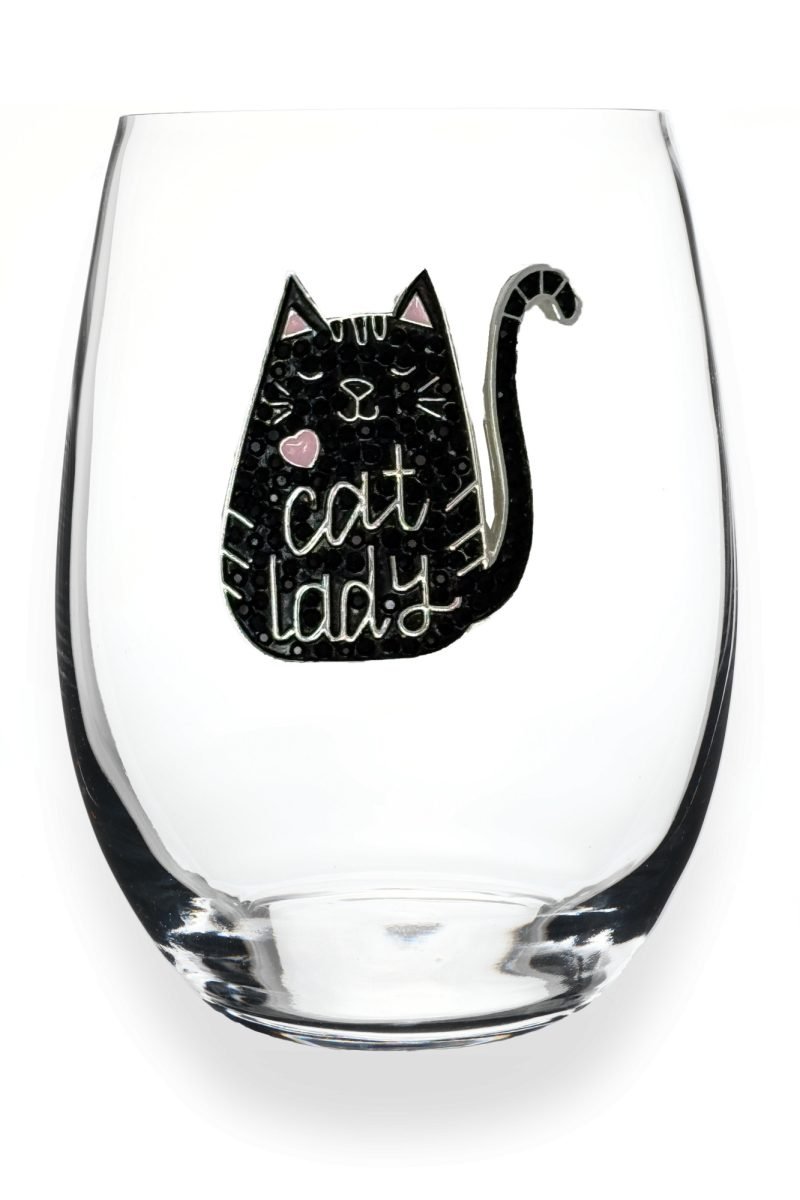 Cat Lady Jeweled Stemless Wine Glass