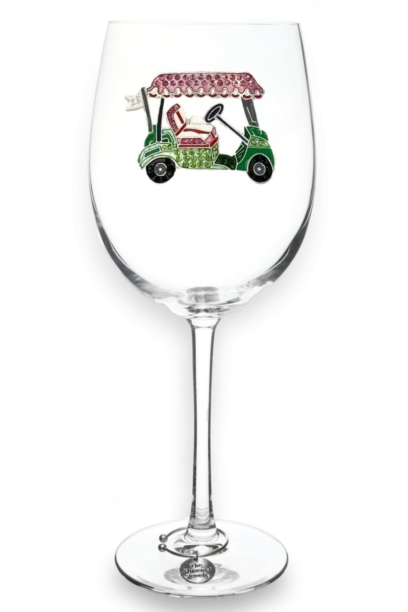 Golf Cart Jeweled Stemmed Wine Glass