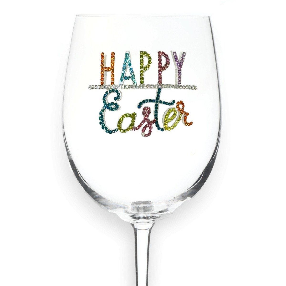 Happy Easter Jeweled Wine Glass with hand-applied rhinestones — by The Queens' Jewels®