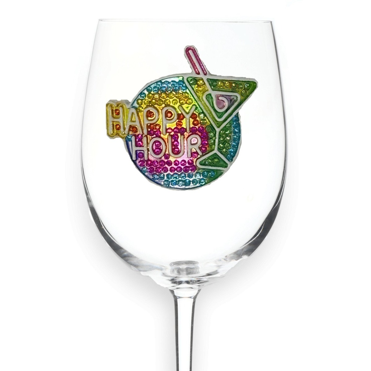 Happy Hour Jeweled Wine Glass with hand-applied rhinestones — by The Queens' Jewels®