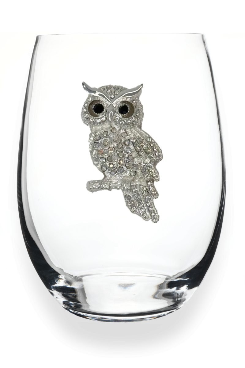 Owl Jeweled Stemless Wine Glass