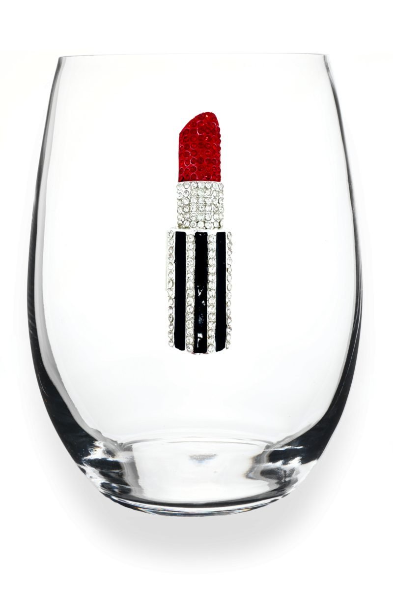 Red Lipstick Jeweled Drinkware - Stemless