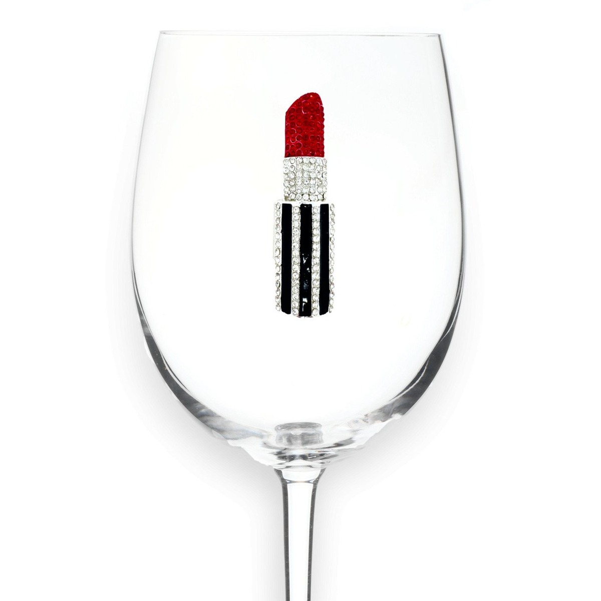 Red Lipstick Jeweled Wine Glass with hand-applied rhinestones — by The Queens' Jewels®