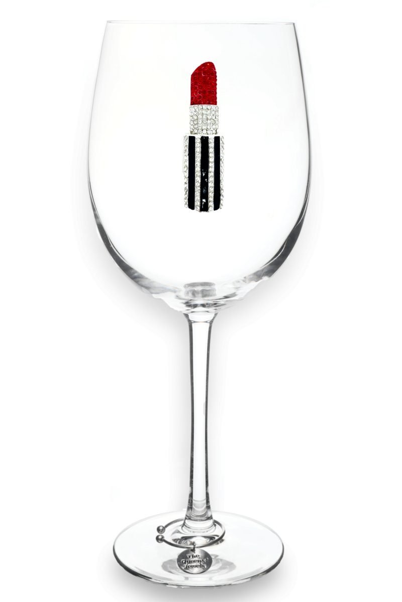 Red Lipstick Jeweled Drinkware - Stemmed