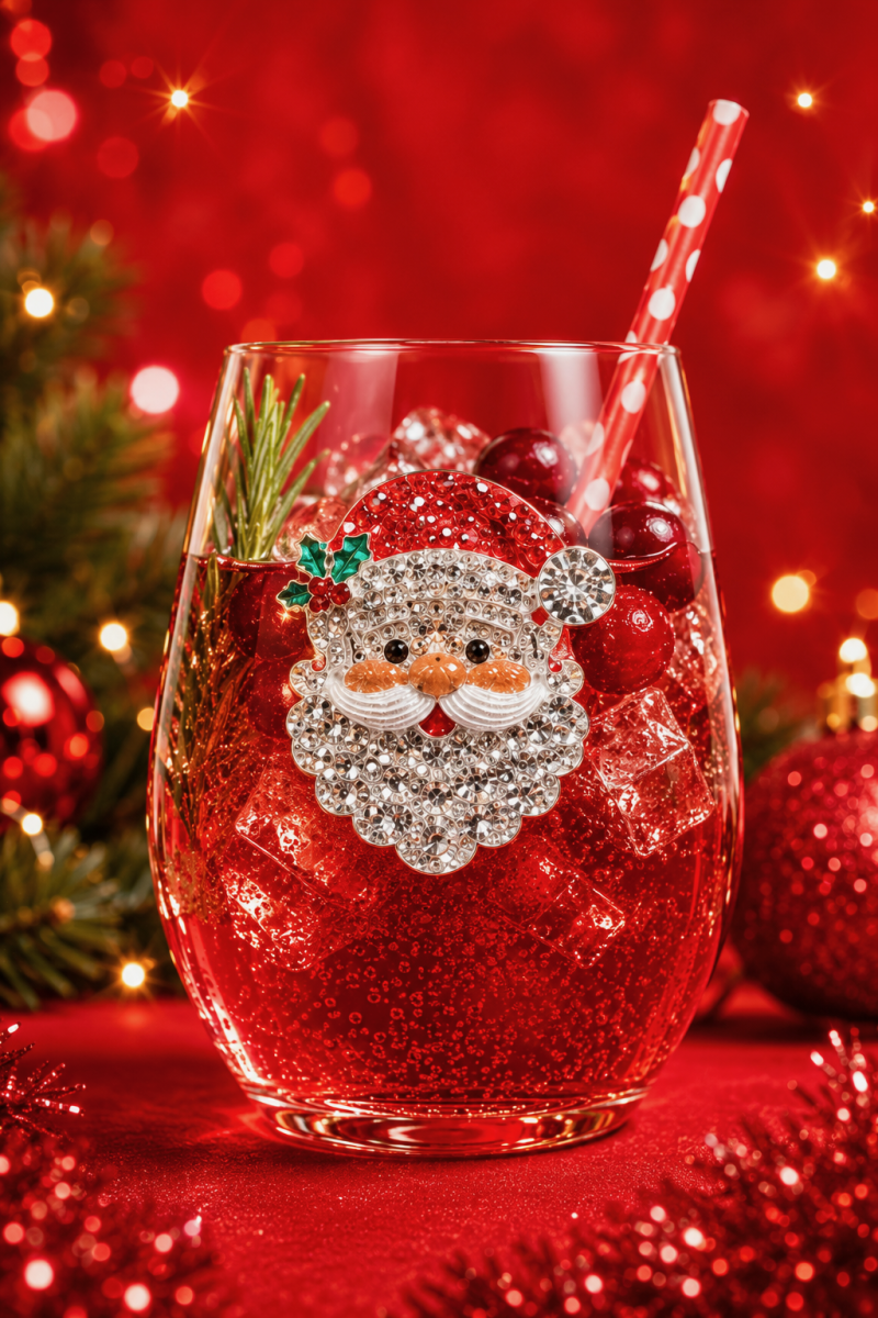 Santa Face Jeweled Drinkware - Stemless